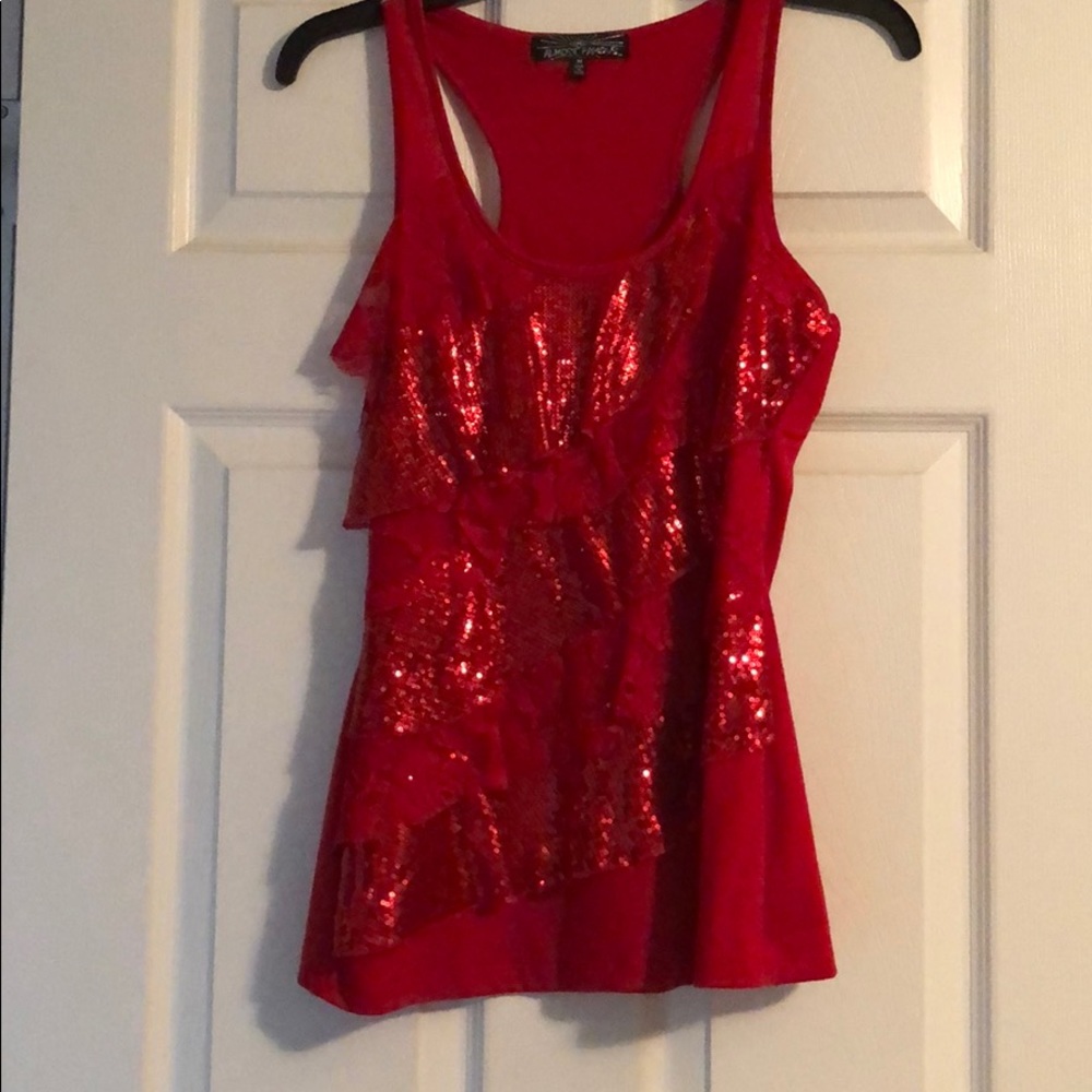 Red sequence/lace tank